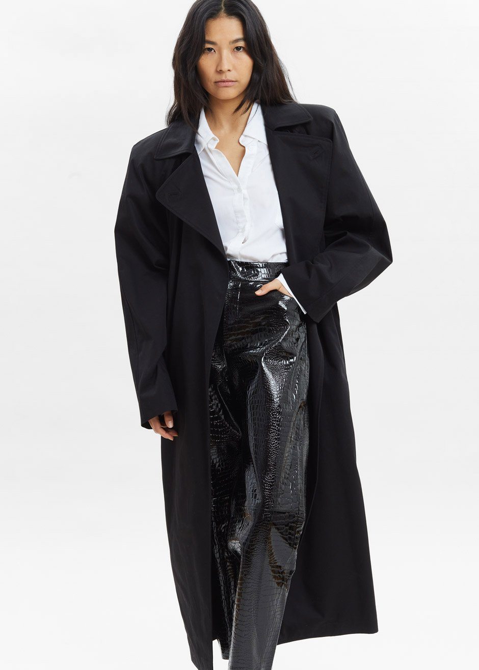 Marisol Box Shoulder Trench - Black - 9