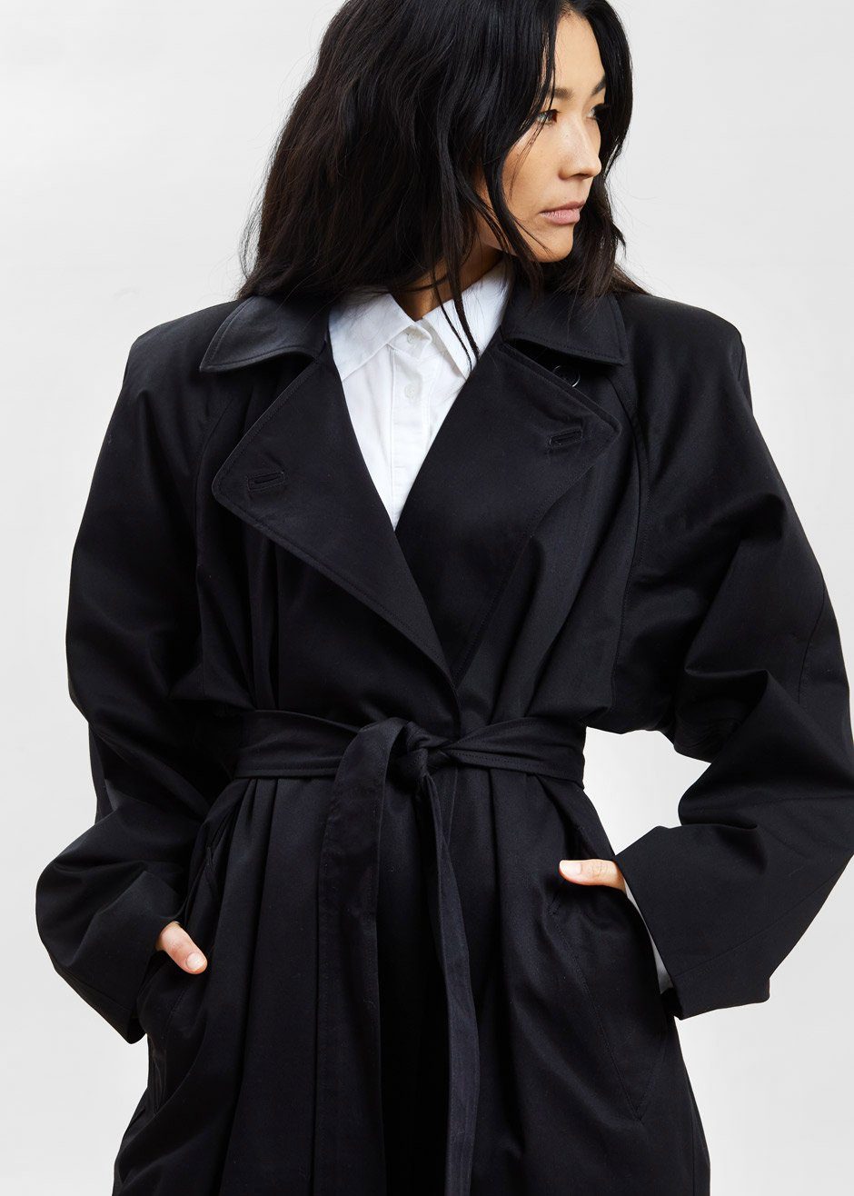 Marisol Box Shoulder Trench - Black - 11